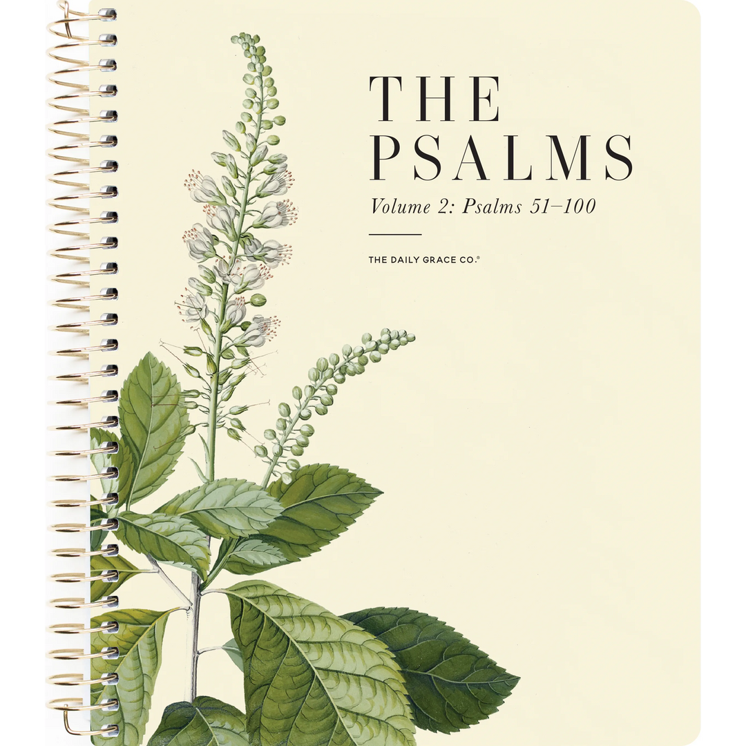 Book cover of 'The Psalms' Volume 2 with botanical illustration and spiral binding.