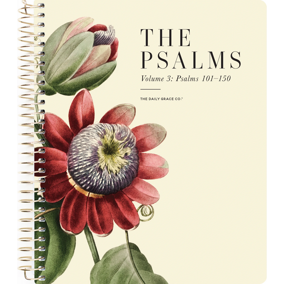 Notebook cover with floral design and 'The Psalms' text on a beige background