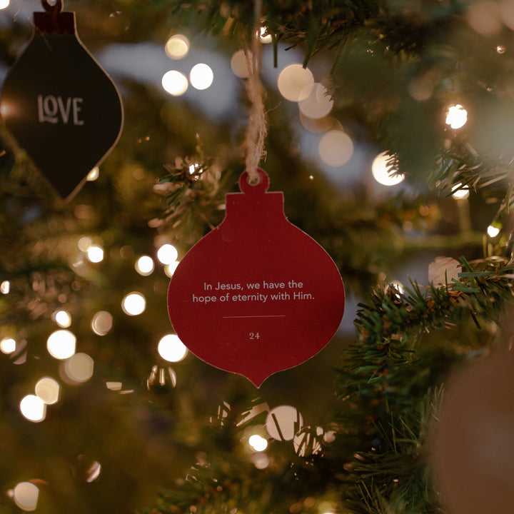 An ornament hanging that says In Jesus, We have the hope of eternity with him