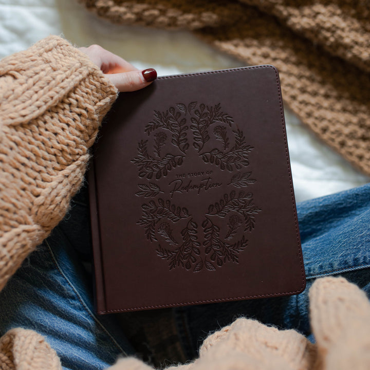 Brown leatherette Bible with florals