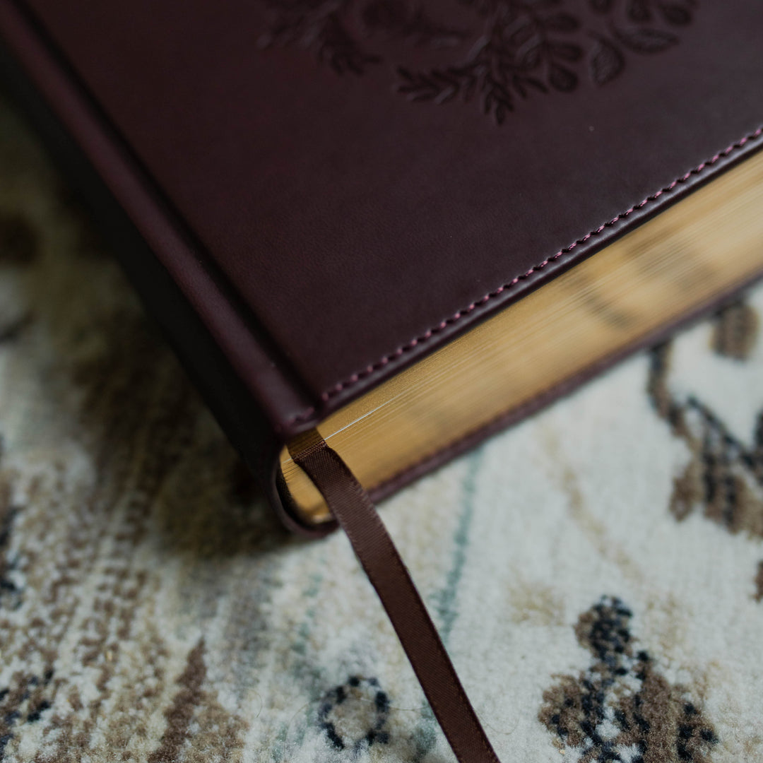 Brown leatherette Bible with florals