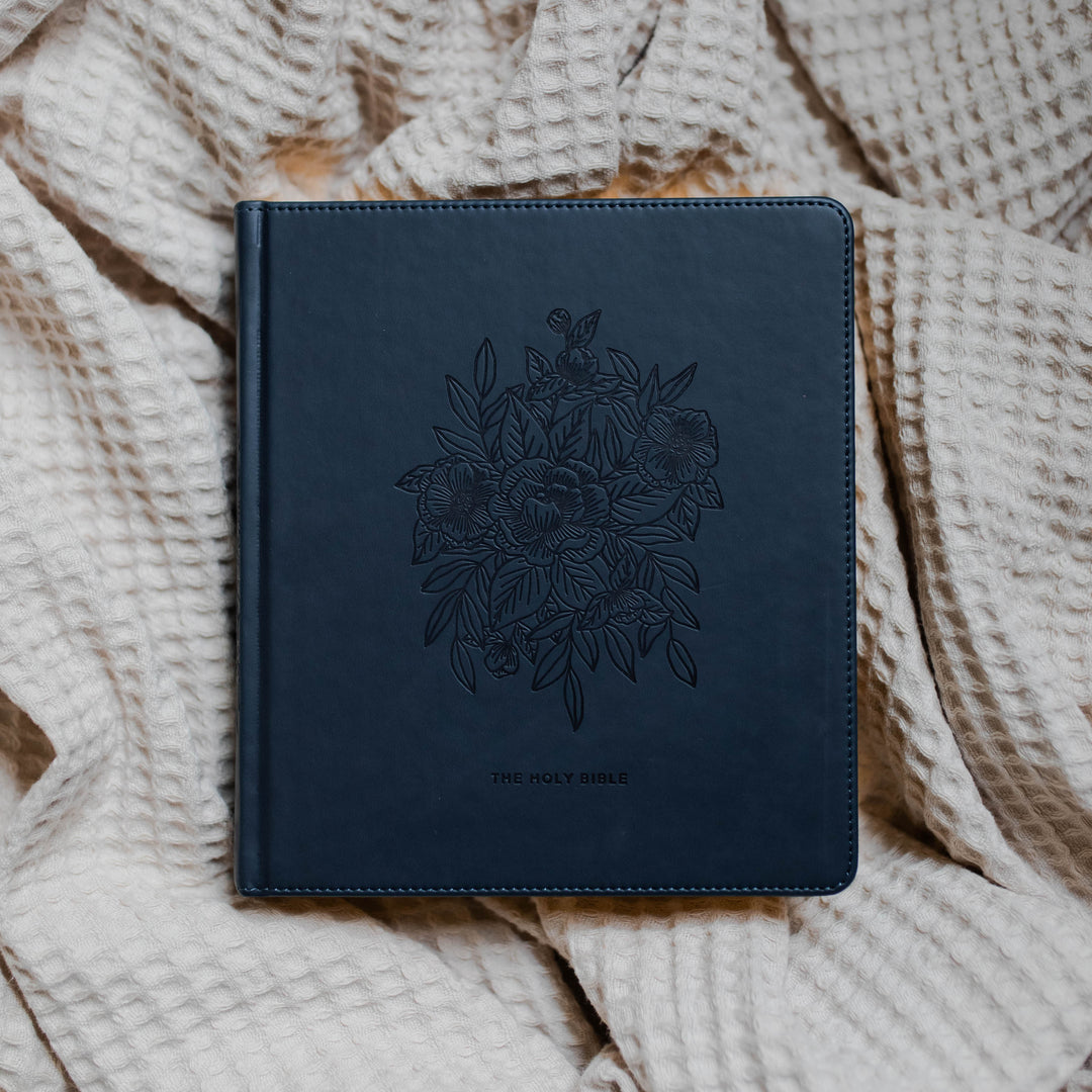 Navy blue ESV Bible with floral design