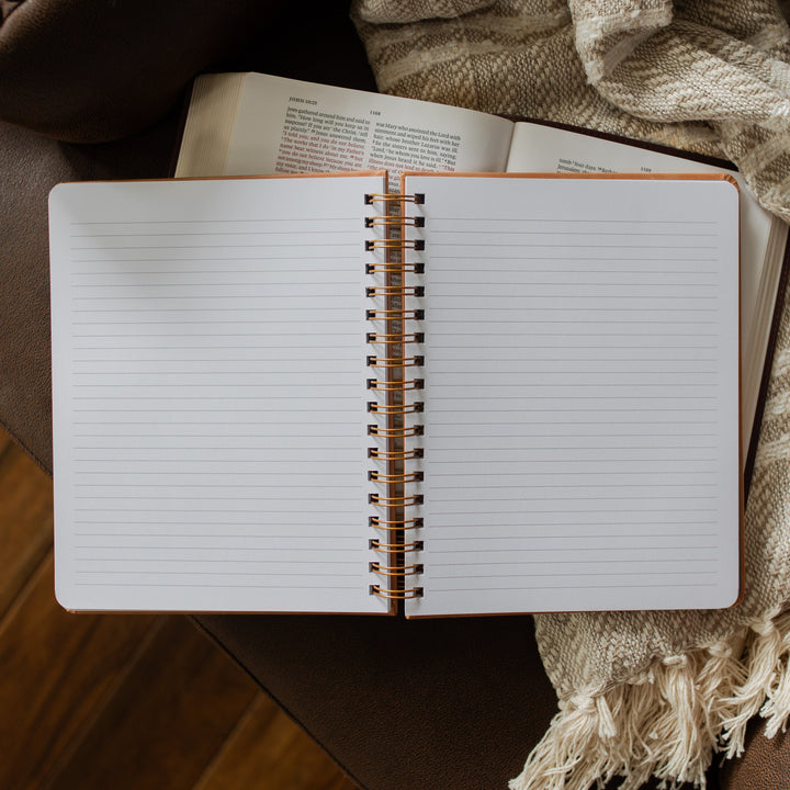 Theologian Journal opened to some blank pages on an open bible