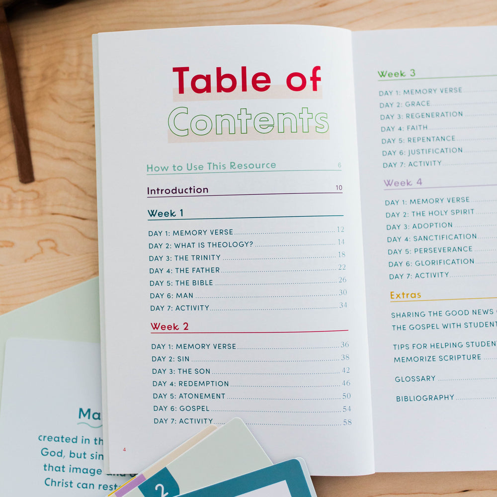 kid's booklet table of contents