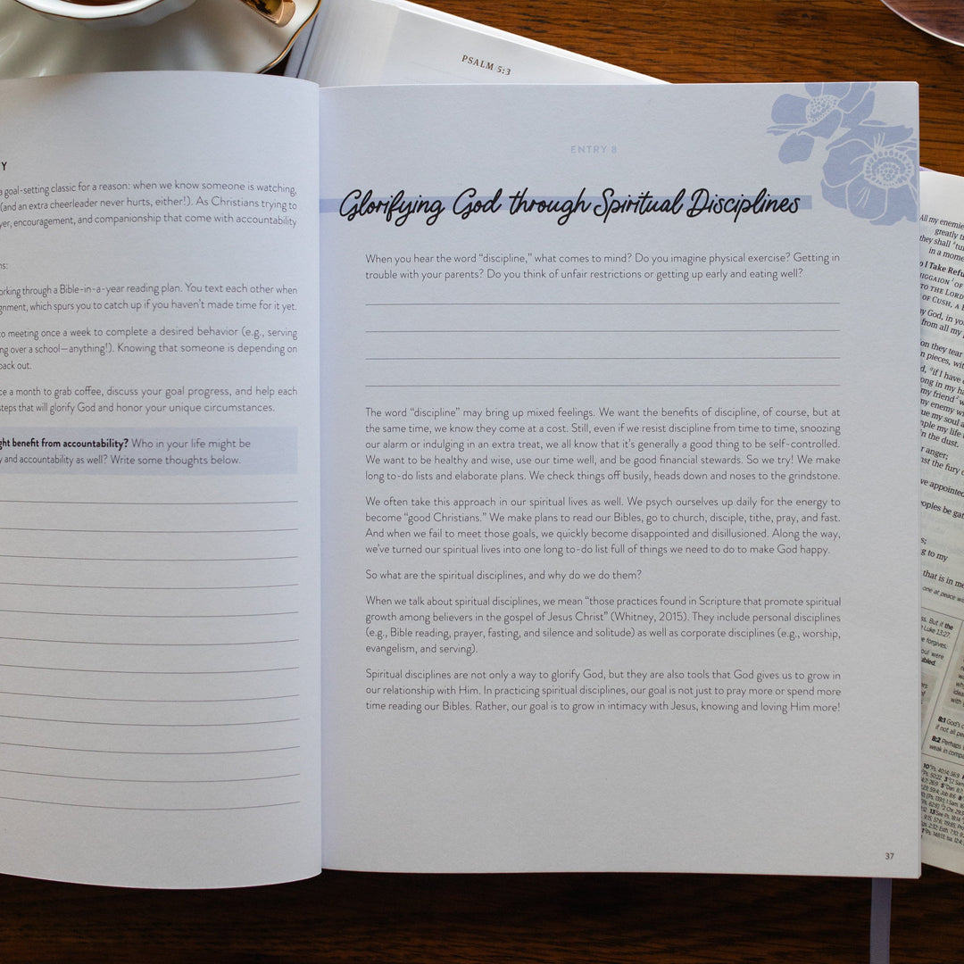 Spiritual disciplines and goals page in This Is His Year faith workbook 