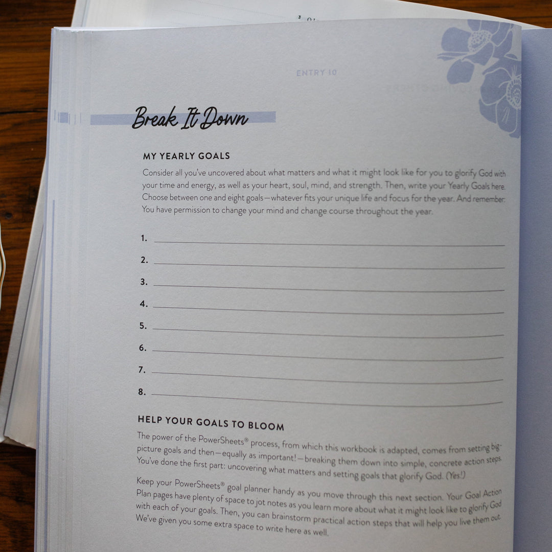 Break it down page in This Is His Year faith goal setting workbook for Christian women