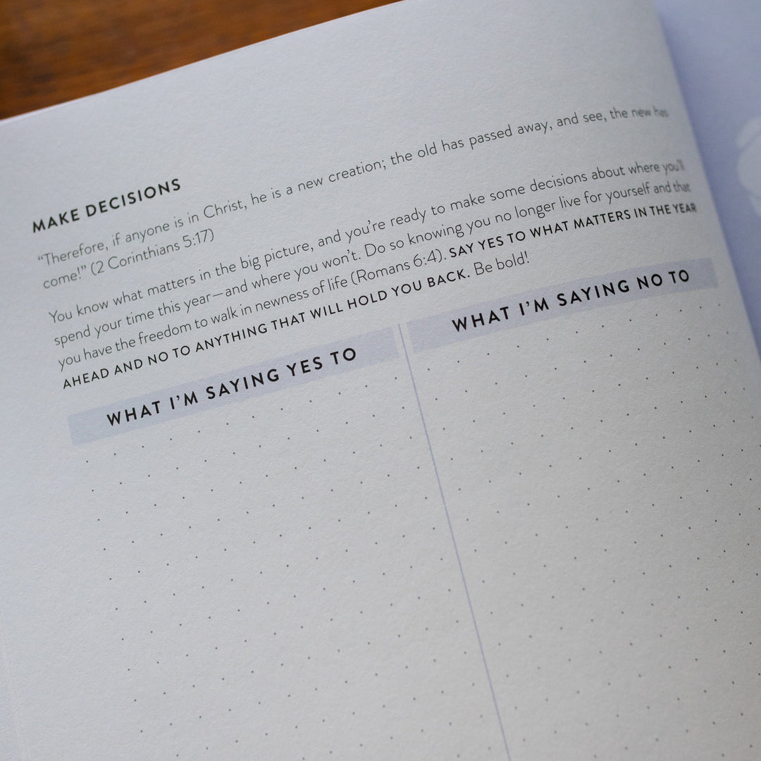 Example page of yes and no for mindset shifts around faith goals in This Is His Year workbook