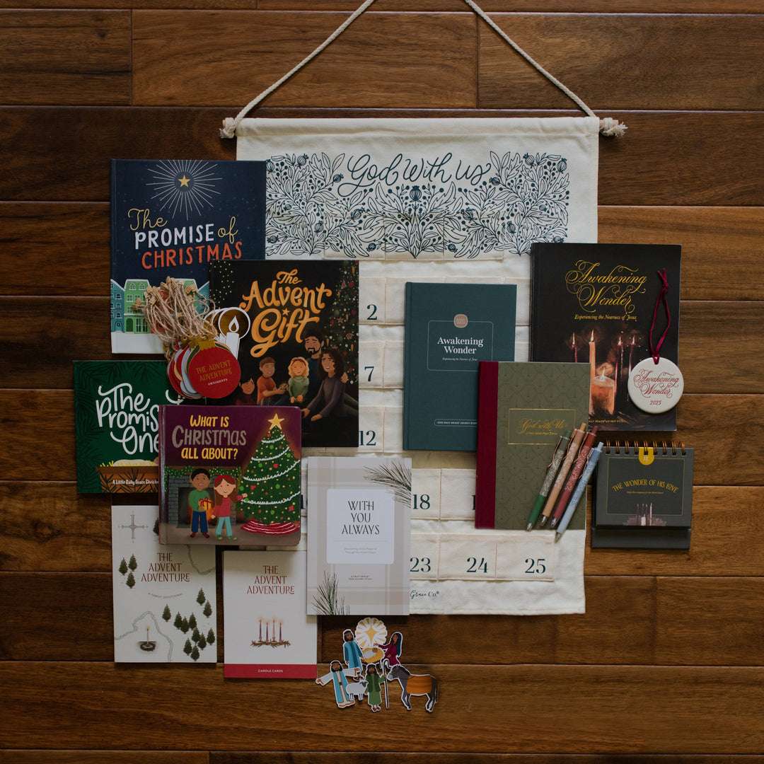 The Full advent collection laying on a wooden floor