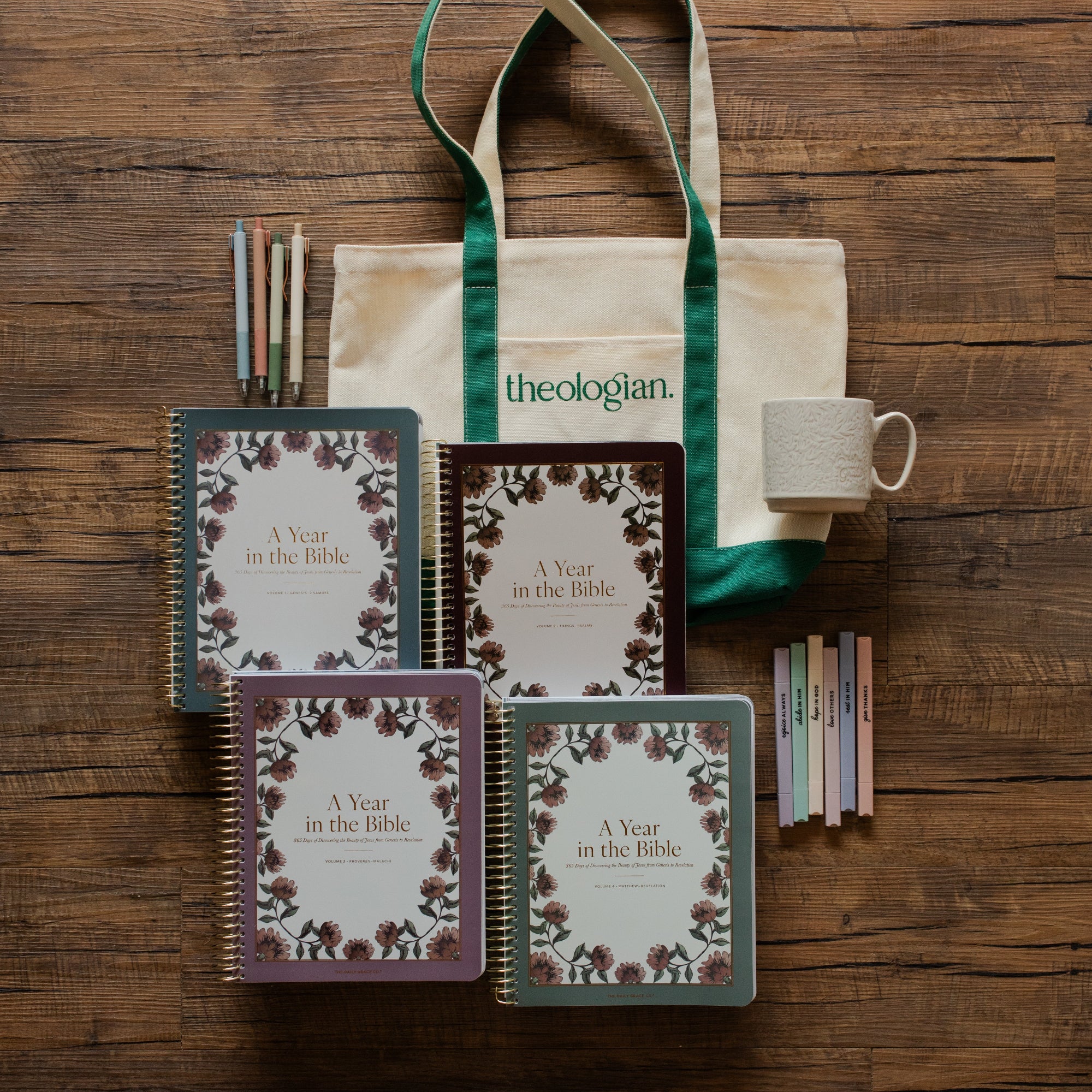 The Ultimate Year in the Bible Bundle Set on a wooden floor