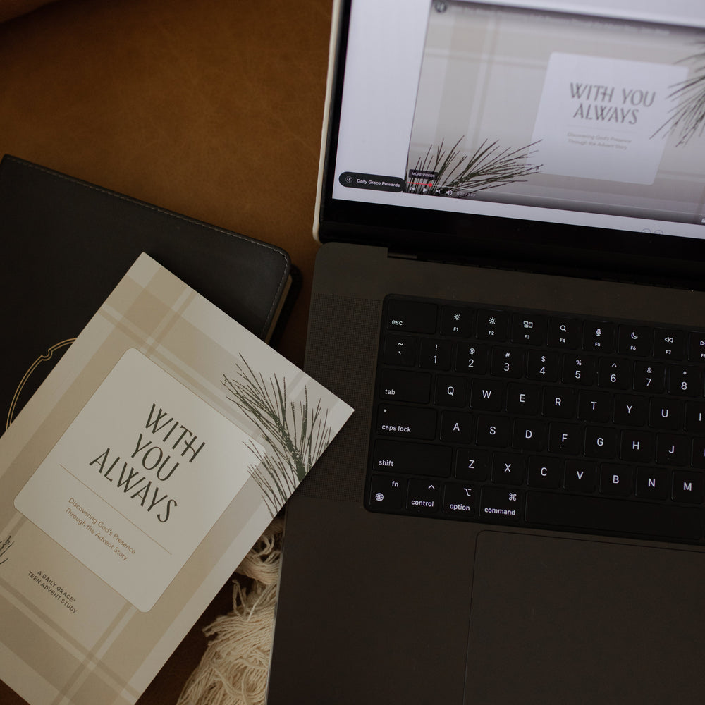 With you Always Digital Group Leader Guide is loaded on a laptop with the With you Always study on the laptop