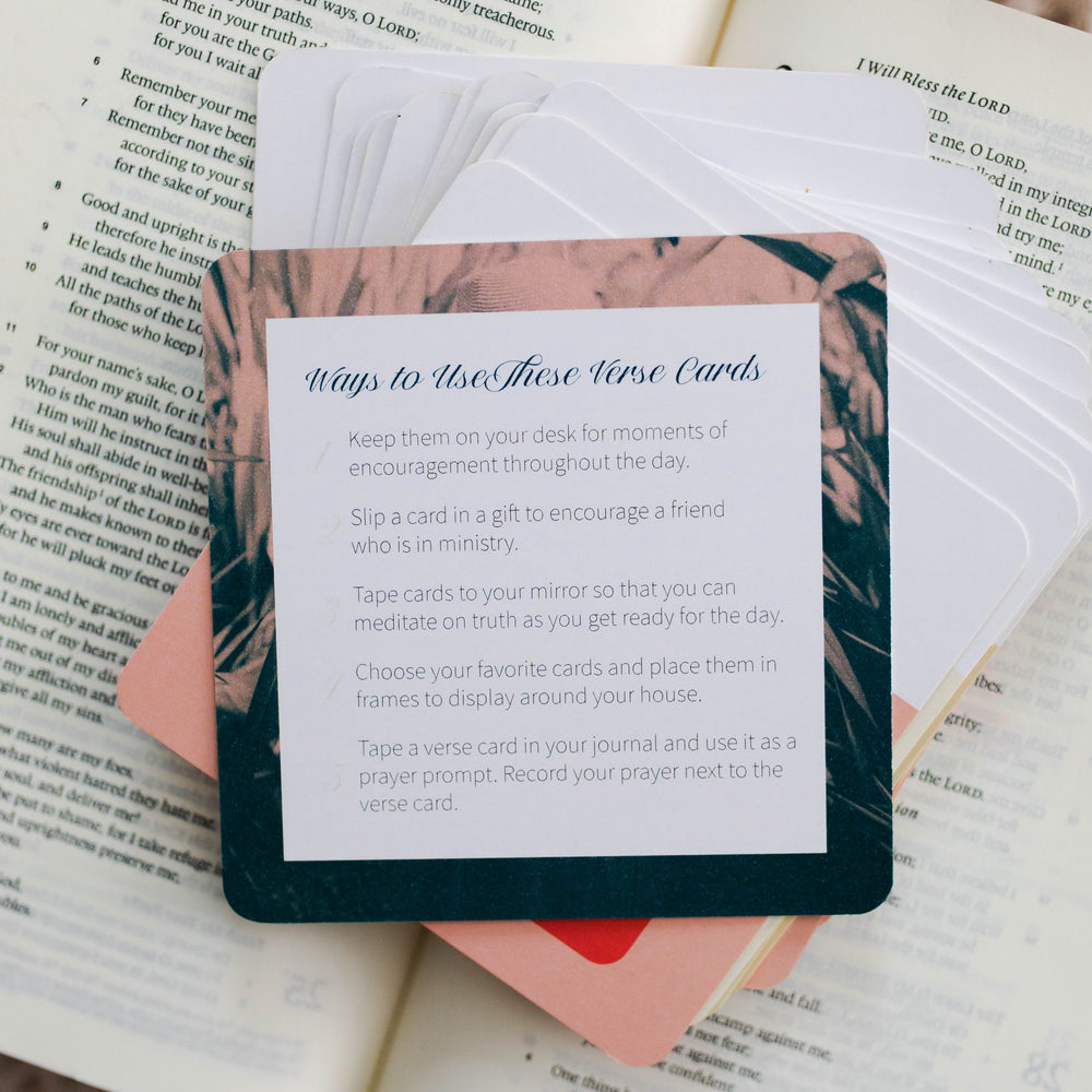 Women in Ministry Verse Cards sitting on a Bible