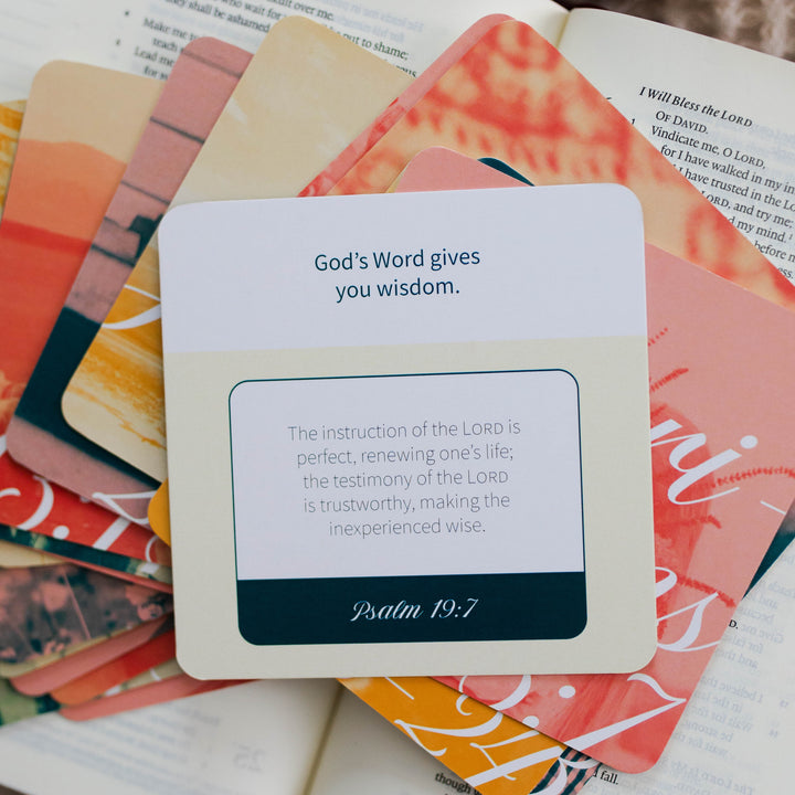 Women in Ministry verse cards showing the flip side of the Psalm 19:7 card