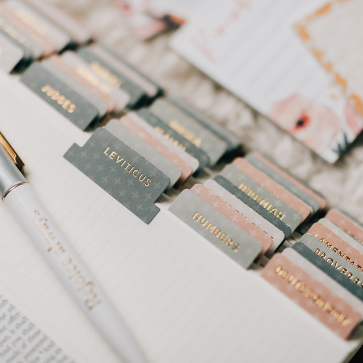 gold foil peach and green bible tabs