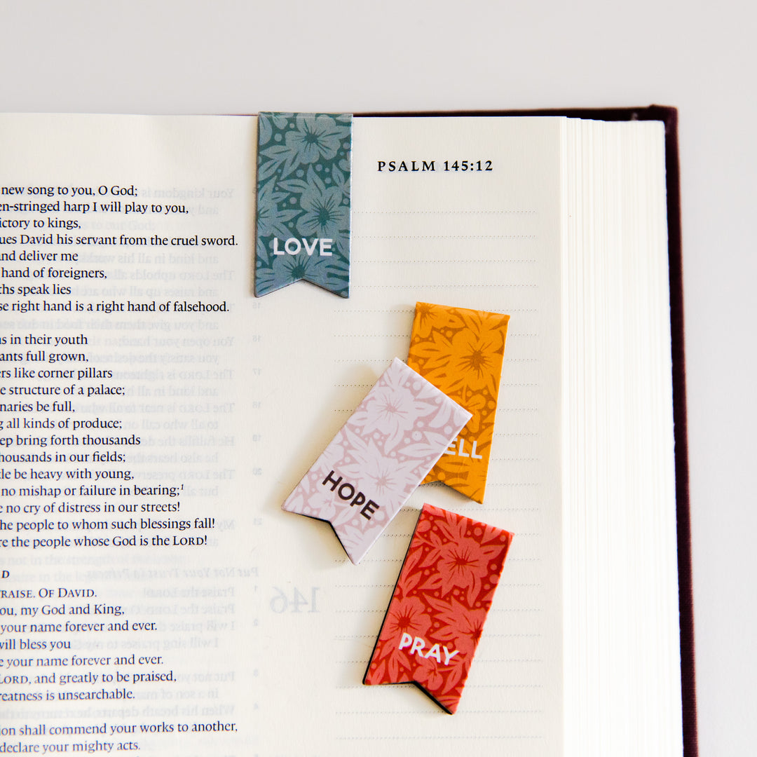 women's bible bookmarks with flowers in bible