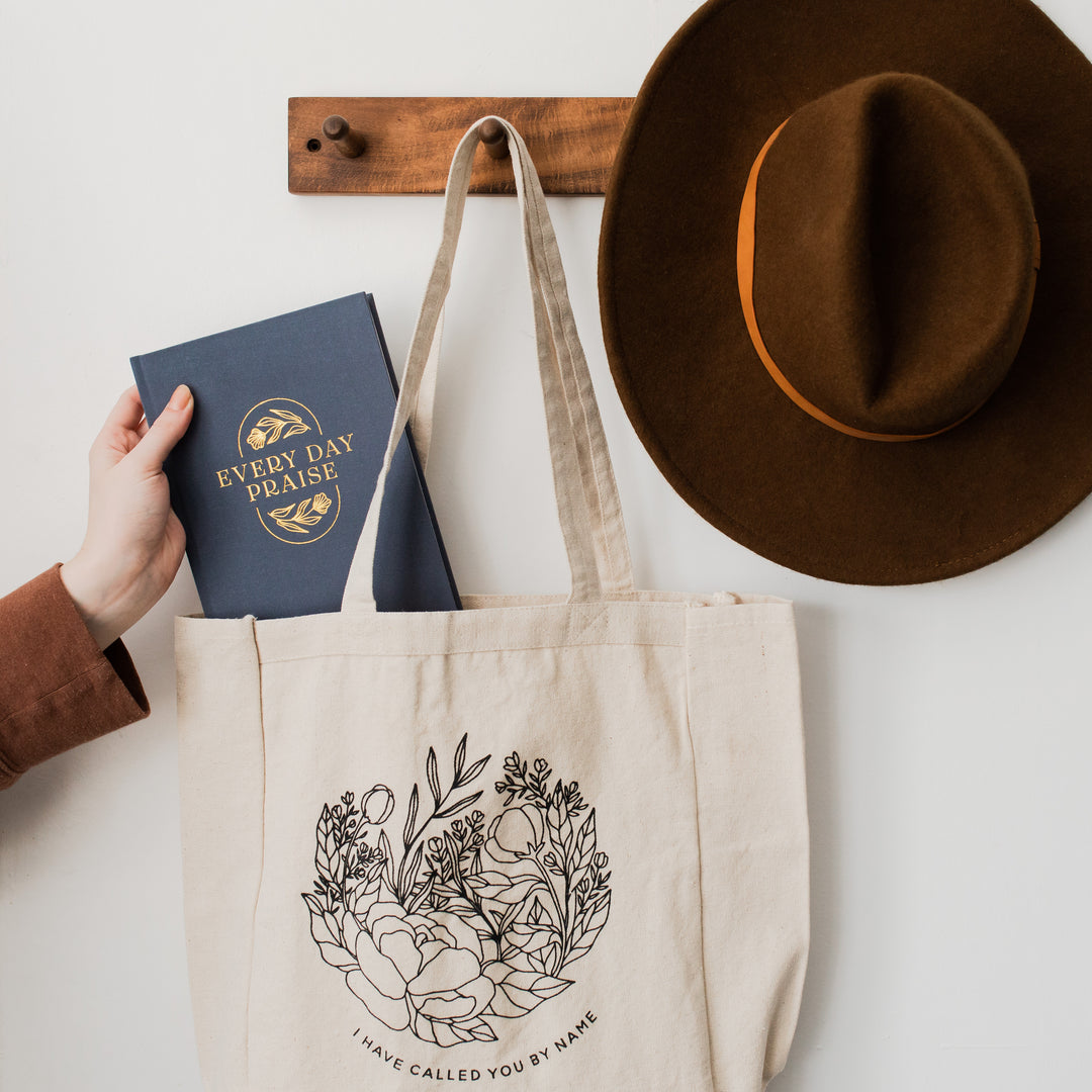 gratitude journal in tote bag