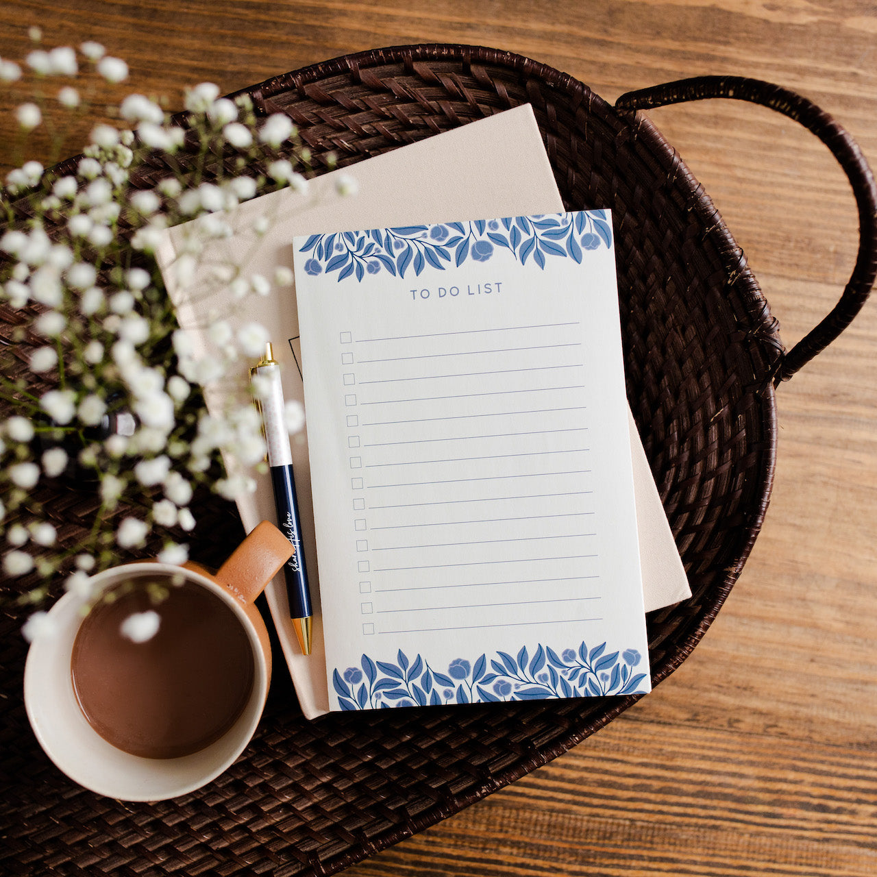 French Blue Floral To Do List Notepad