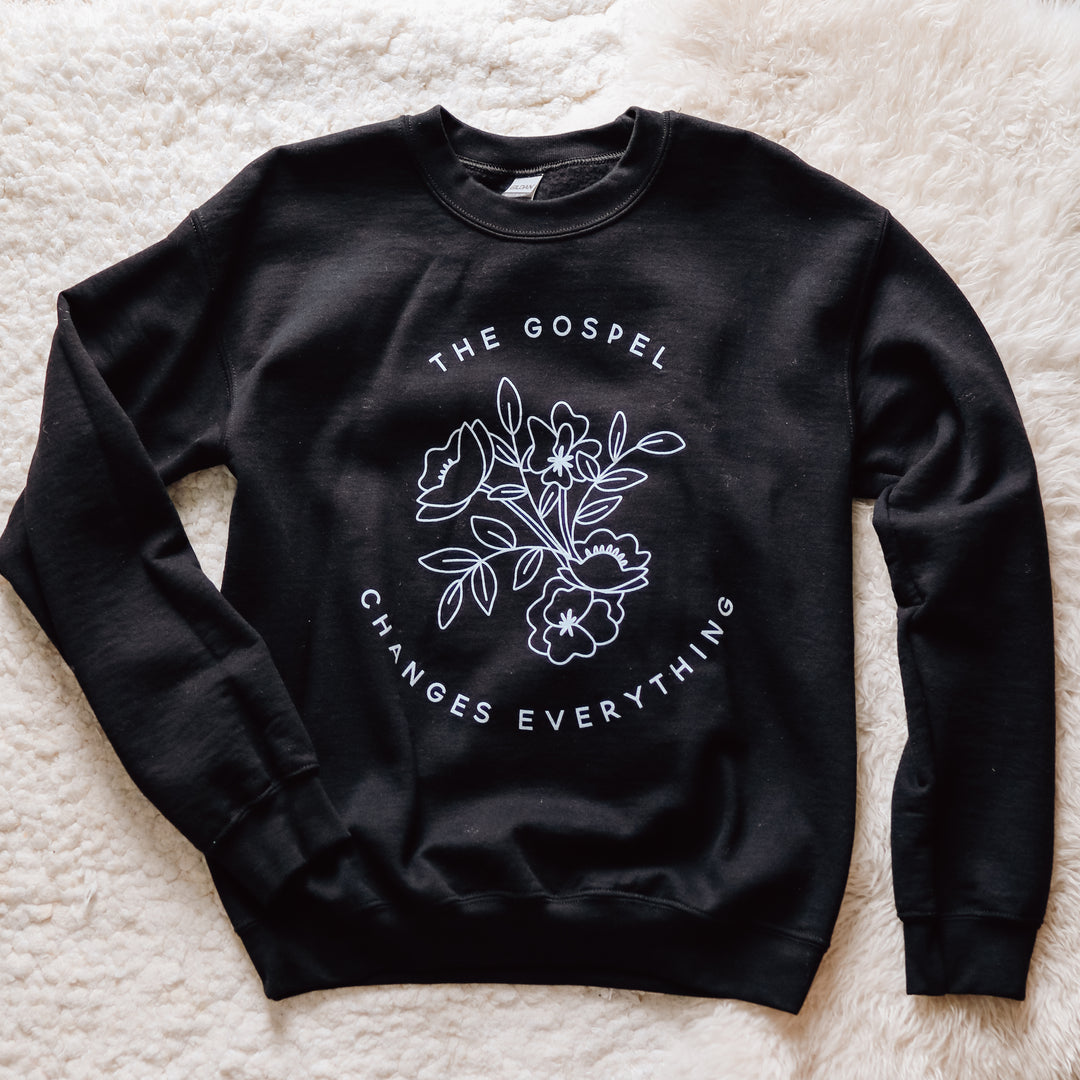 black sweatshirt with white writing