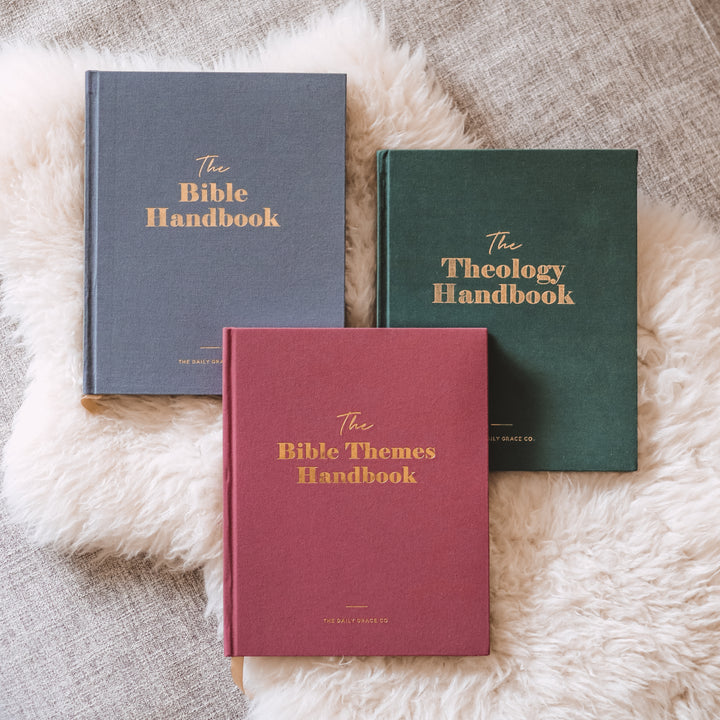 three handbooks showing covers on couch