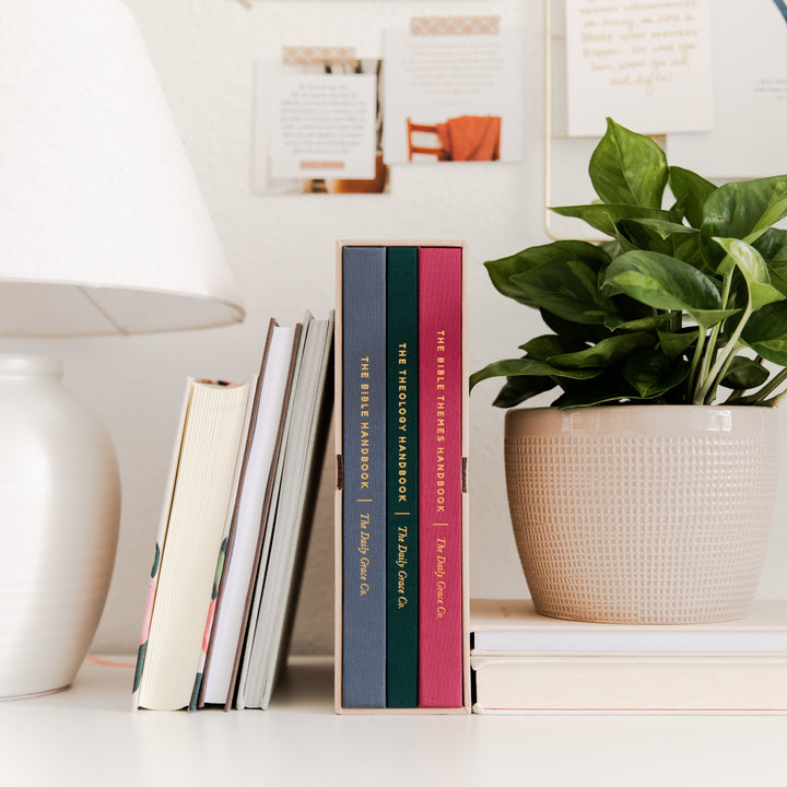 Handbook spines in giftbox with other books