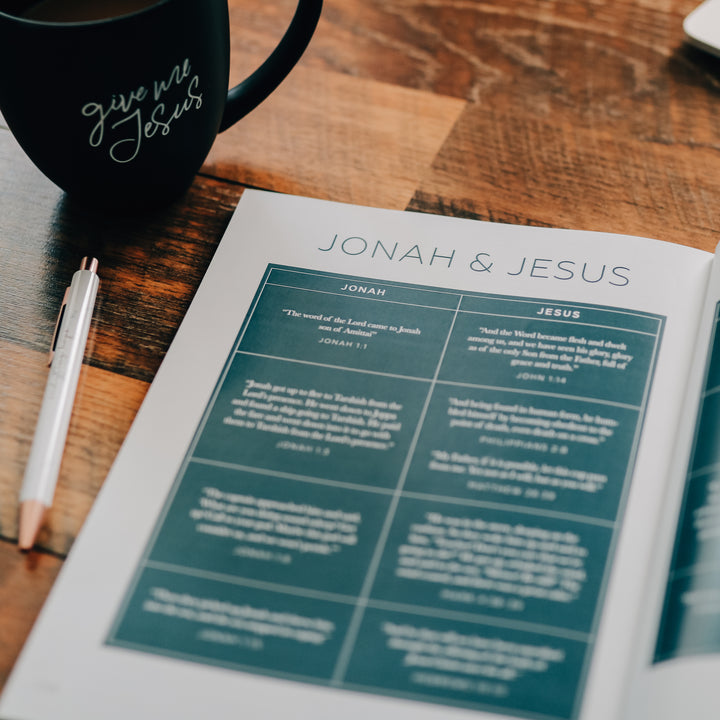 Men's Mercy in the Storm Bible study is open to a Jonah and Jesus Chart 