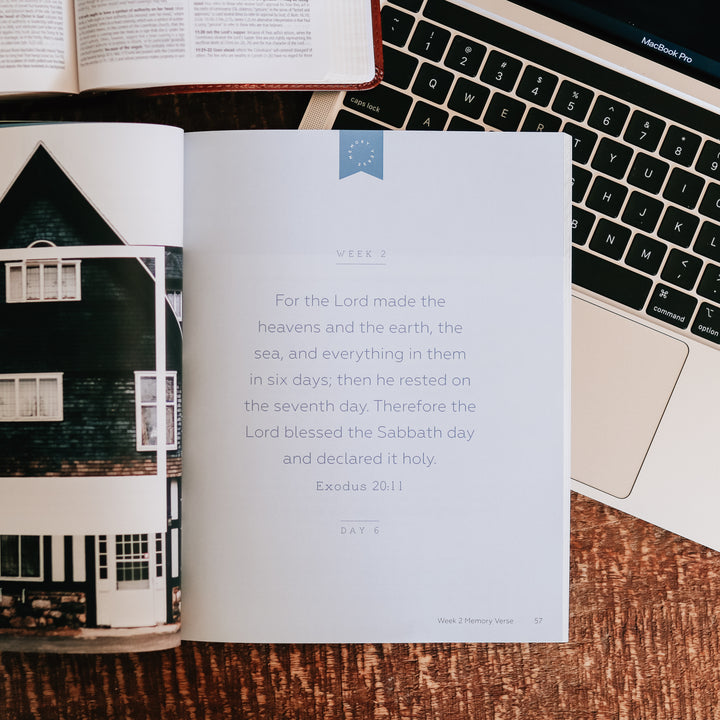 Verse from Exodus 20. The verse is in navy blue writing and there is an image of house. 