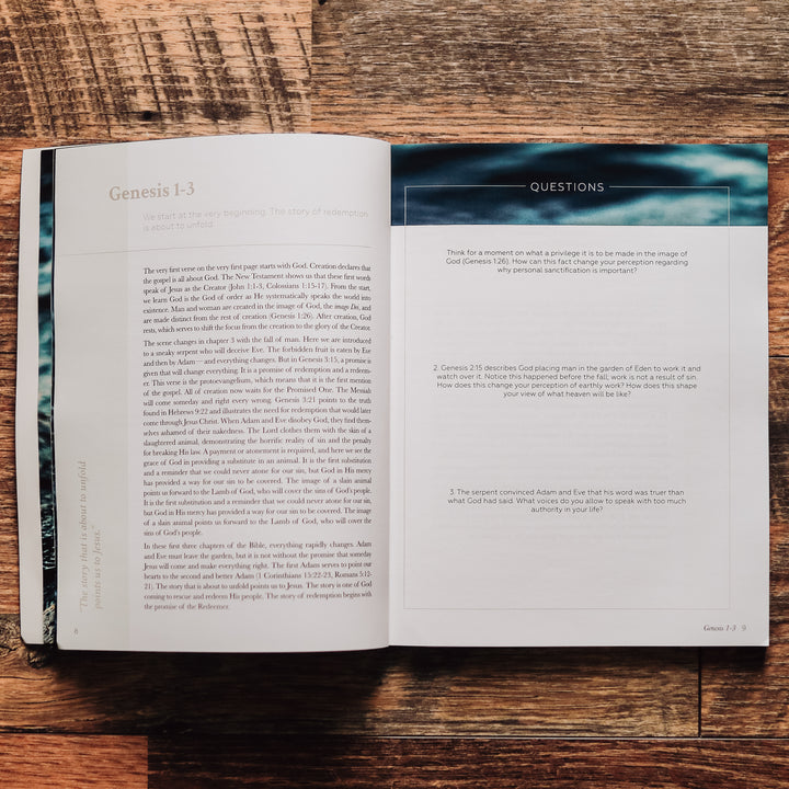 men's study open to pages of questions