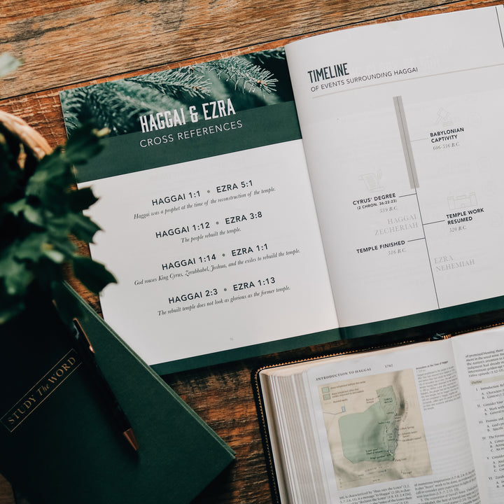 Bible Study opened to timeline and references pages