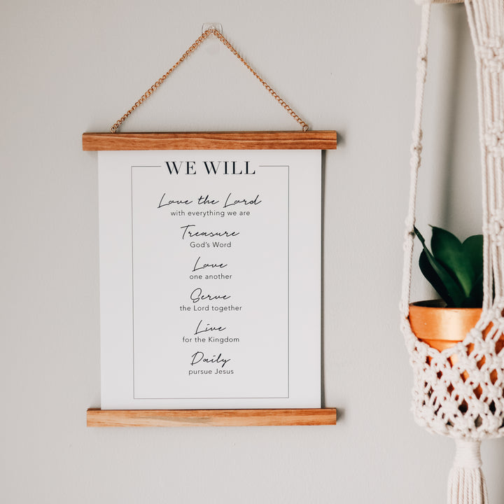 Mission Statement Print hanging on the wall in a wooden frame