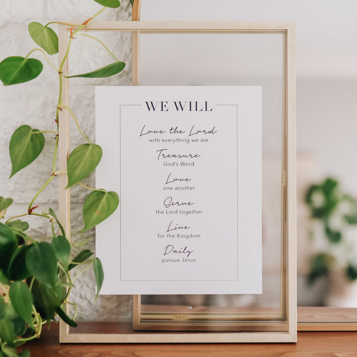 Mission Statement print in a gold frame 