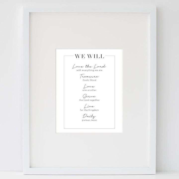 Mission Statement Print in a white frame 