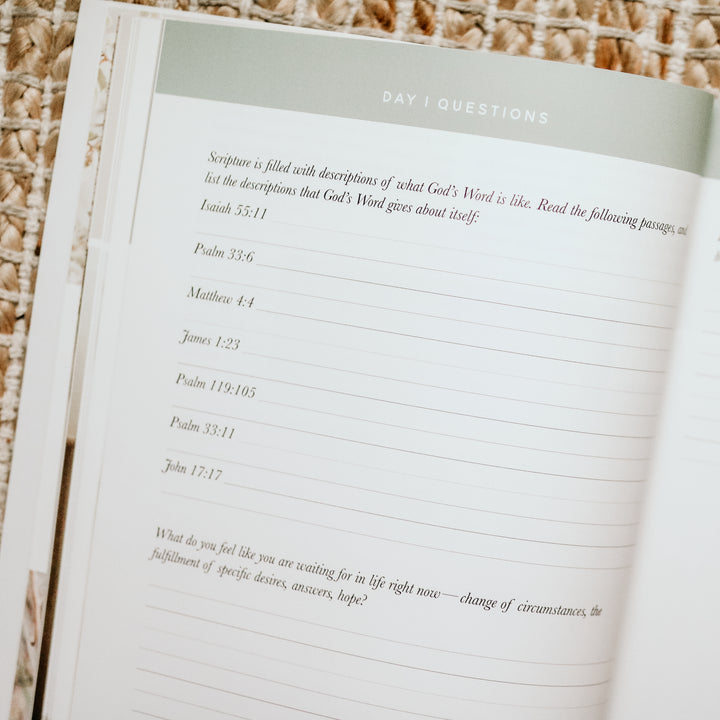 Image of the Never Alone Bible study, open to one of the questions pages. 