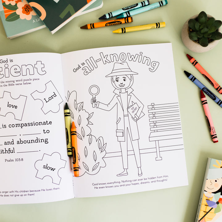 Children's coloring book on the attributes of God.