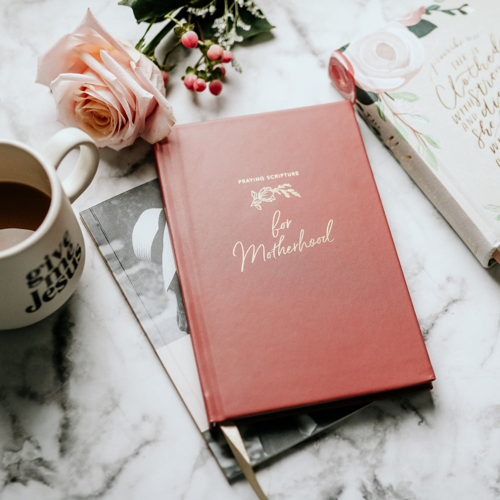 a red leatherette journal for motherhood