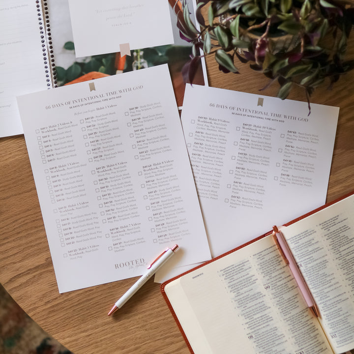 Checklist of to track time in God's Word with Bible and workbook.