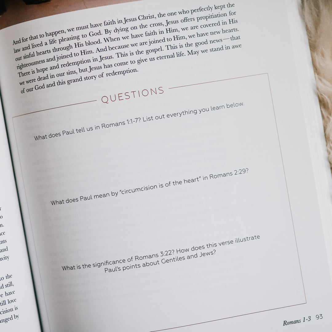 woman's bible study page with 3 questions