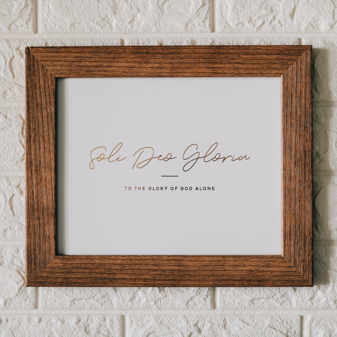 Soli Deo Gloria - "To the glory God alone" framed gold, foil print