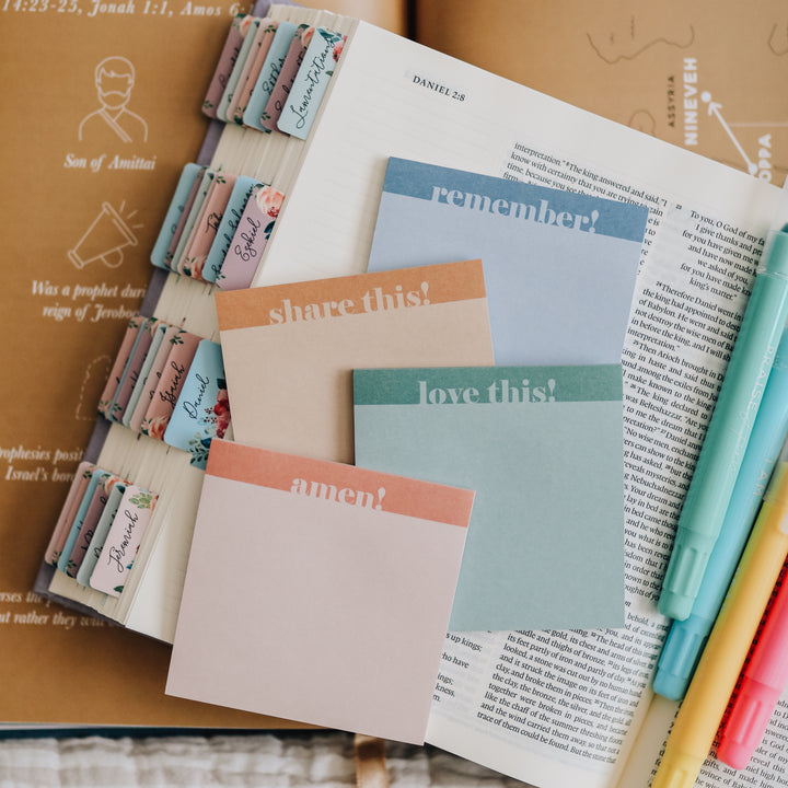 christian sticky notes with bible and highlighters