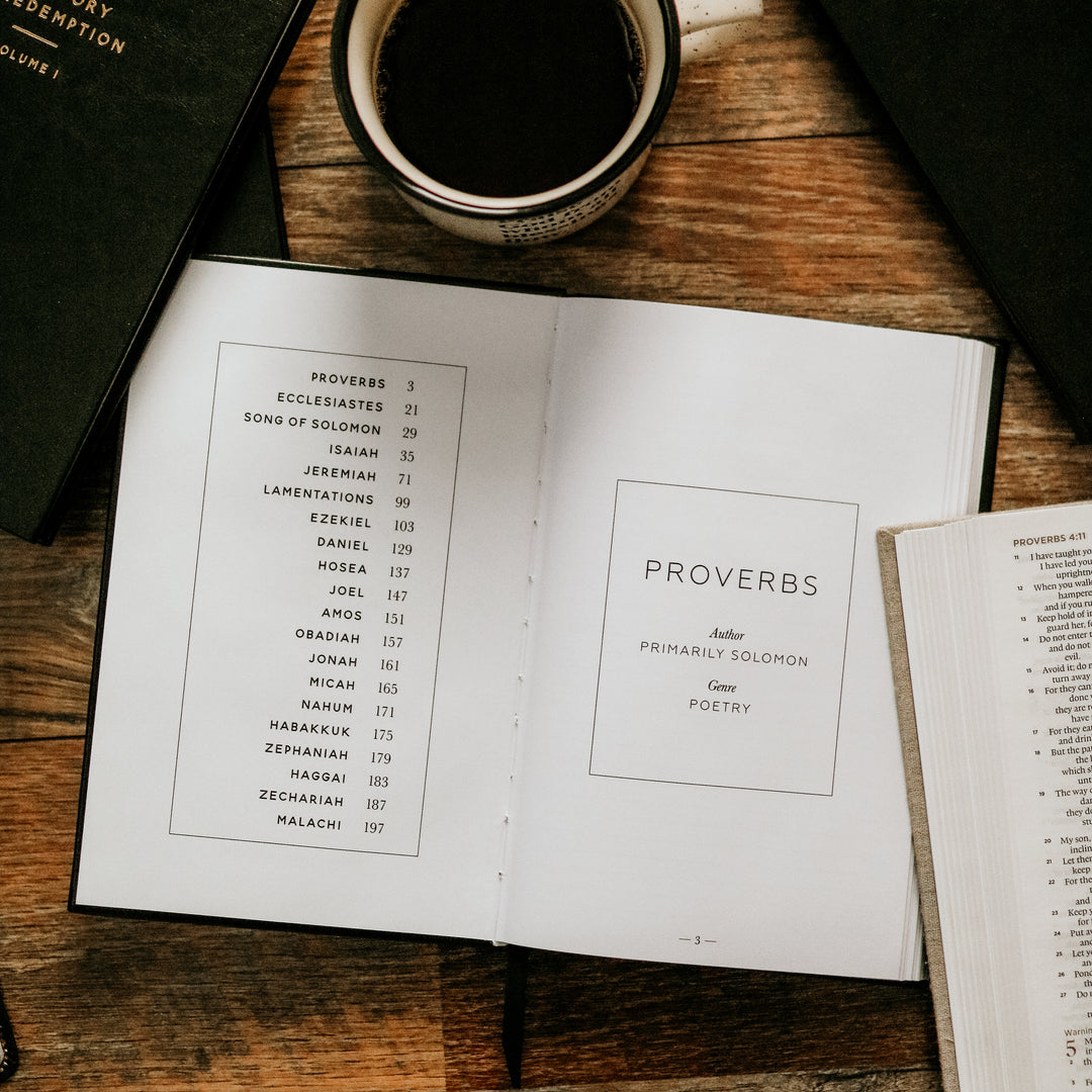 journal opened to table of contents and Proverbs section