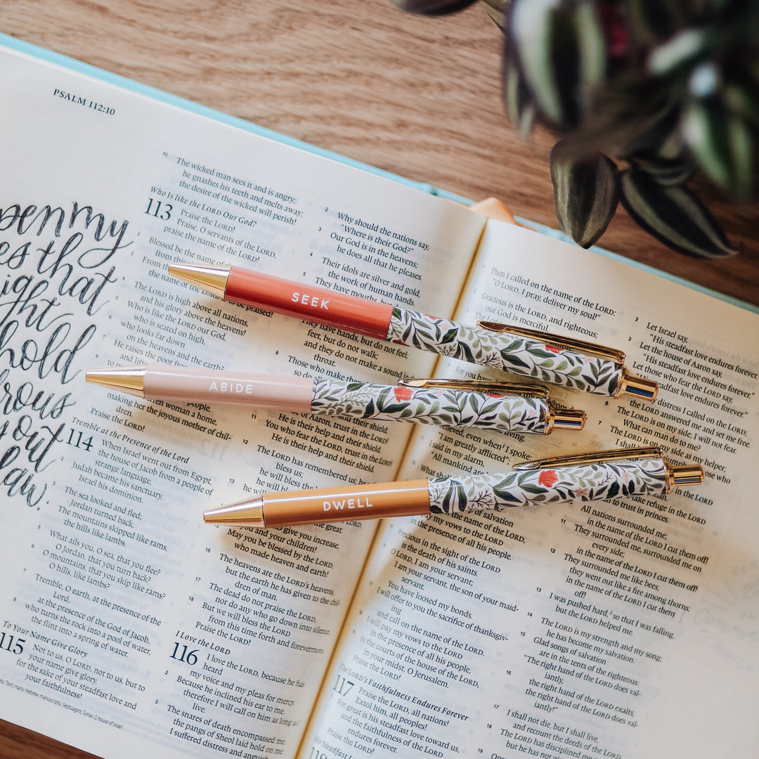 Wildflower printed pens on Bible